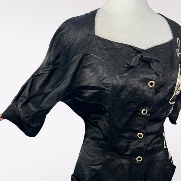 Vintage Italian Black Puff Sleeve Mini Dress Small - Picture 7 of 10